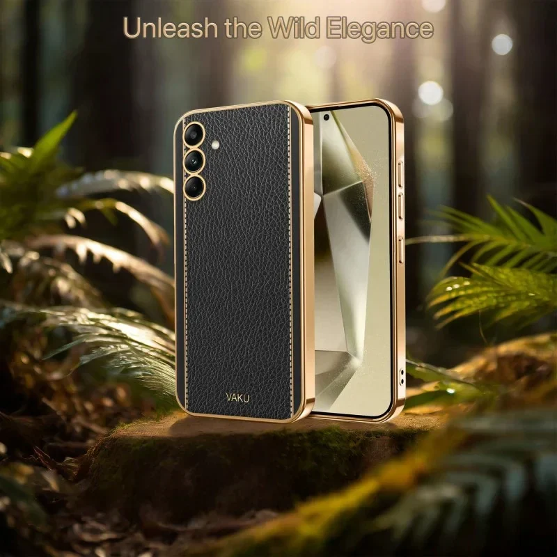 Vaku® Samsung Galaxy S23 FE Luxemberg Leather Pattern Gold Electroplated Soft TPU Back Cover - Image 4