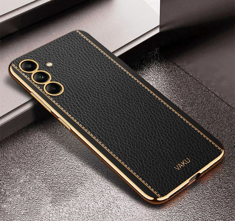 Vaku® Samsung Galaxy S23 FE Luxemberg Leather Pattern Gold Electroplated Soft TPU Back Cover - Image 5