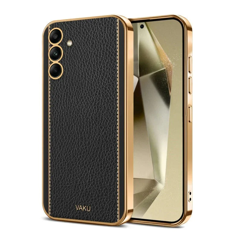 Vaku® Samsung Galaxy S23 FE Luxemberg Leather Pattern Gold Electroplated Soft TPU Back Cover - Image 7
