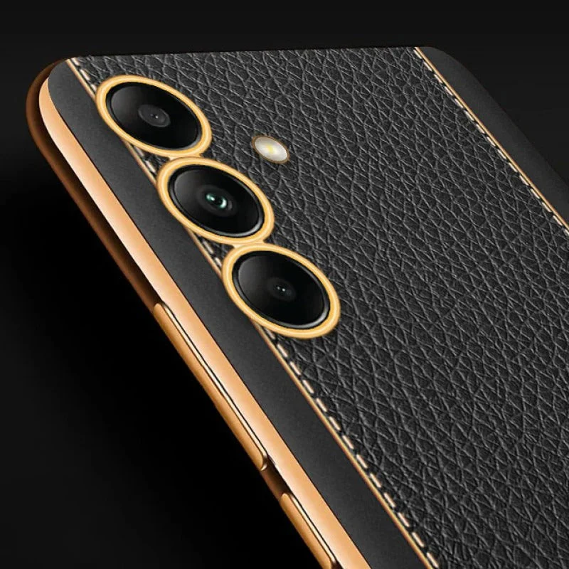 Vaku® Samsung Galaxy S23 FE Luxemberg Leather Pattern Gold Electroplated Soft TPU Back Cover - Image 8
