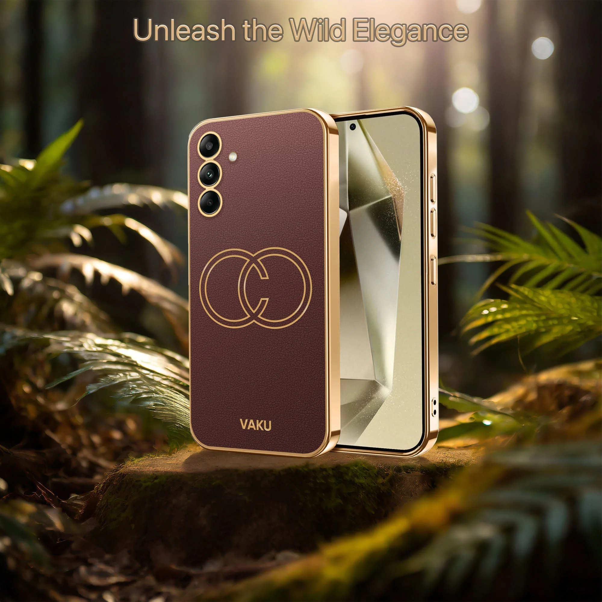 Vaku® Samsung Galaxy S23 FE Skylar Leather Pattern Gold Electroplated Soft TPU Back Cover - Image 5