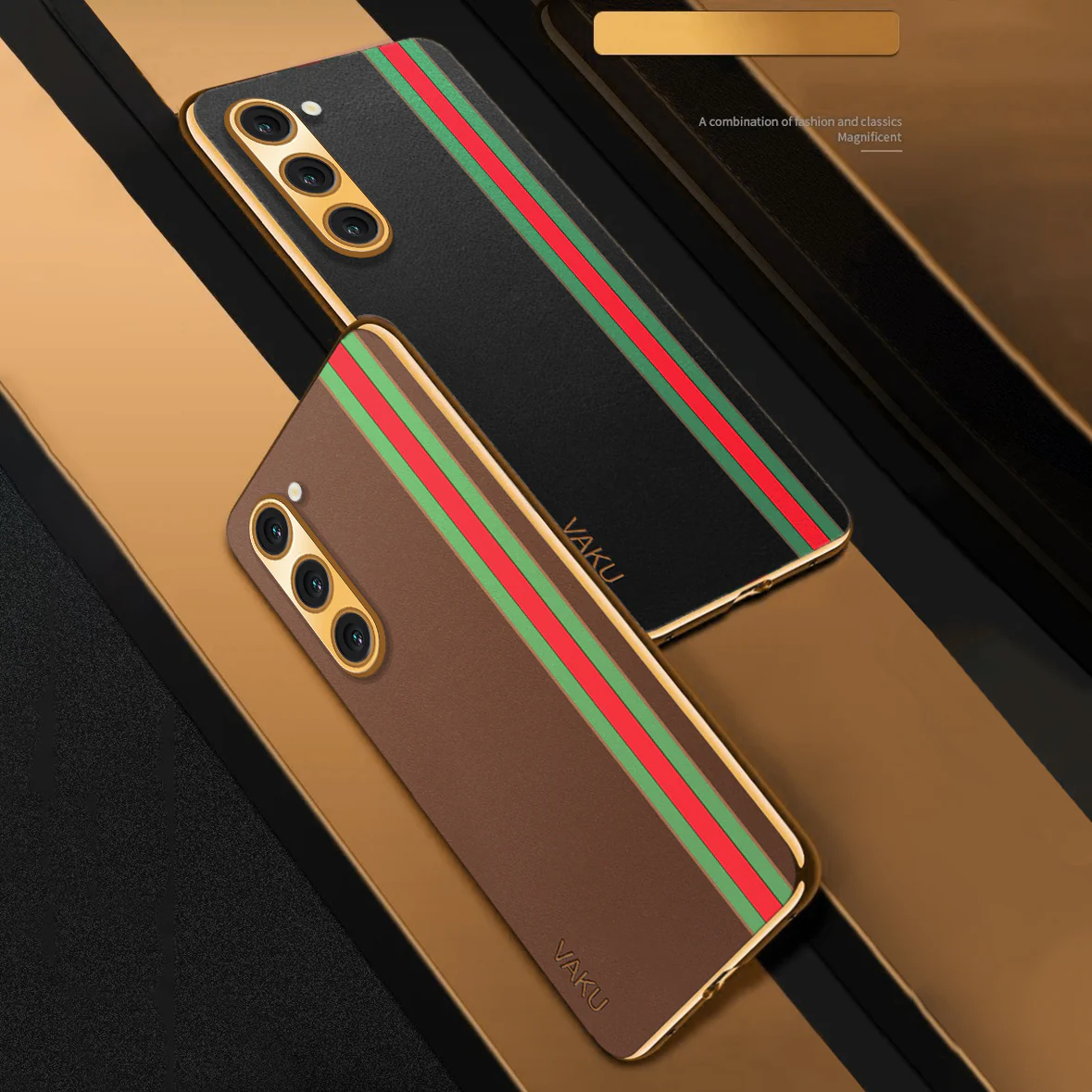 Vaku ® Samsung Galaxy S23 Felix Line Leather Stitched Gold Electroplated Soft TPU Back Cover Case - Image 12