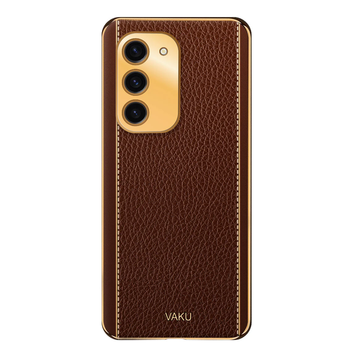 Vaku® Samsung Galaxy S23 Luxemberg Series Leather Stitched Gold Electroplated Soft TPU Back Cover - Image 10