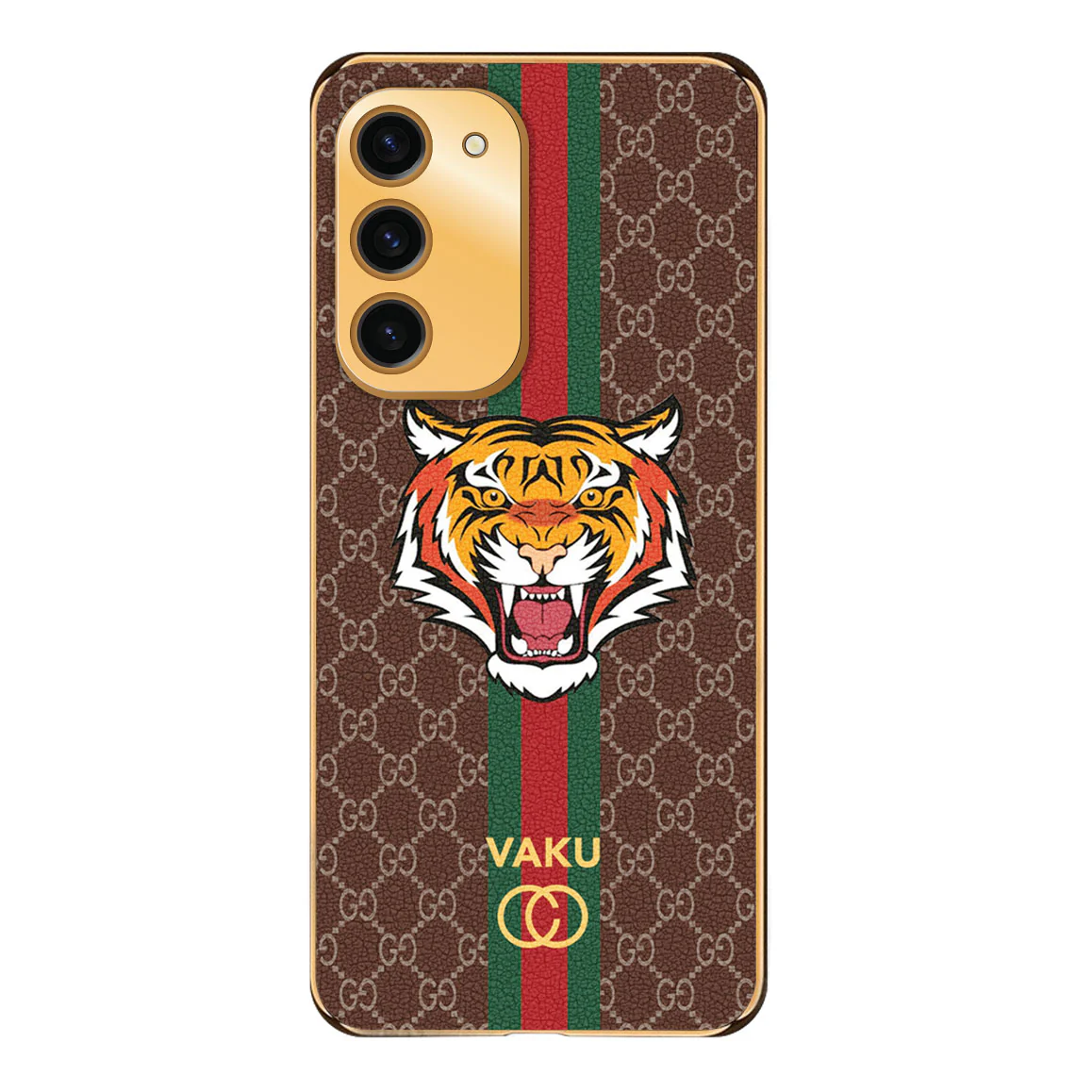 Vaku ® Samsung Galaxy S23 Lynx Leather Stitched Gold Electroplated Soft TPU Back Cover Case - Image 12