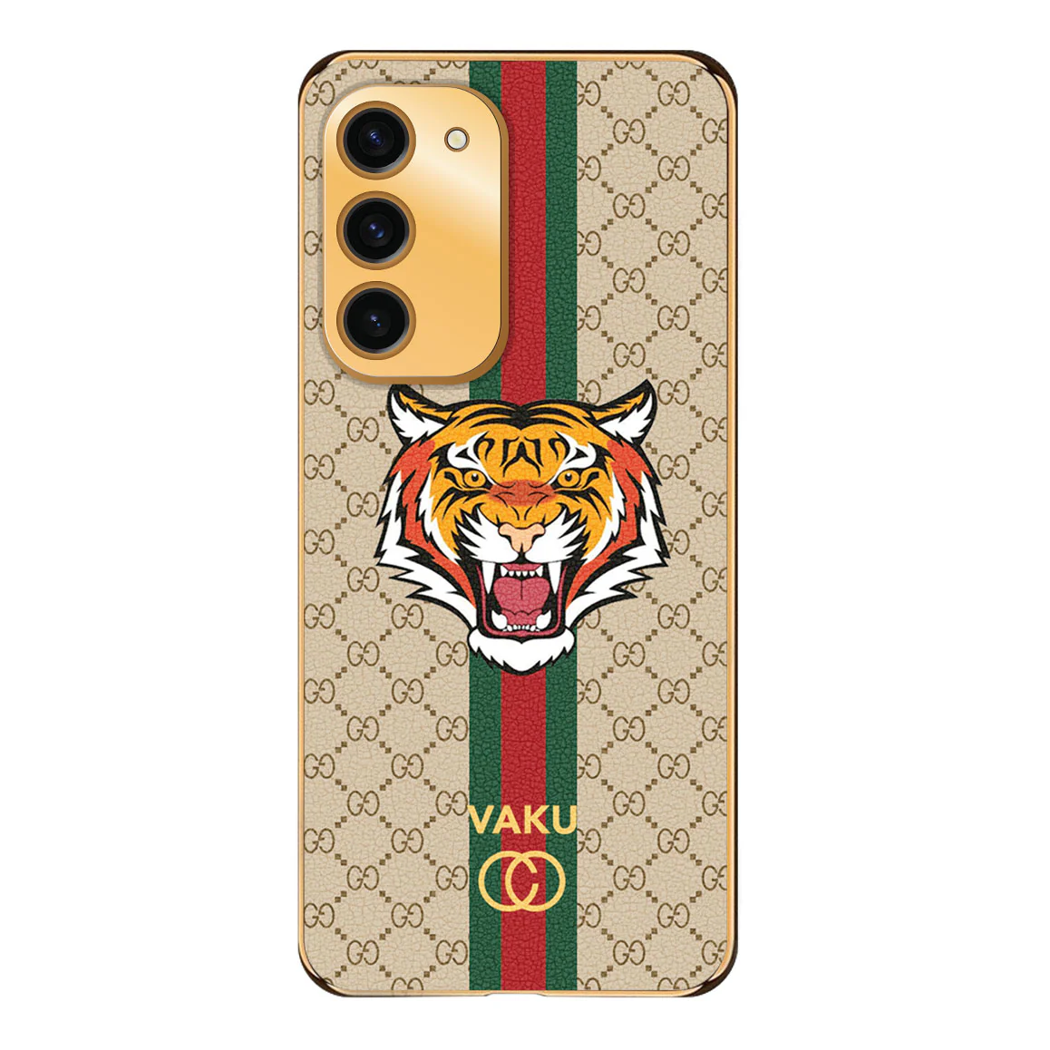 Vaku ® Samsung Galaxy S23 Lynx Leather Stitched Gold Electroplated Soft TPU Back Cover Case - Image 17