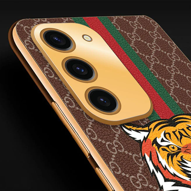 Vaku ® Samsung Galaxy S23 Lynx Leather Stitched Gold Electroplated Soft TPU Back Cover Case - Image 2