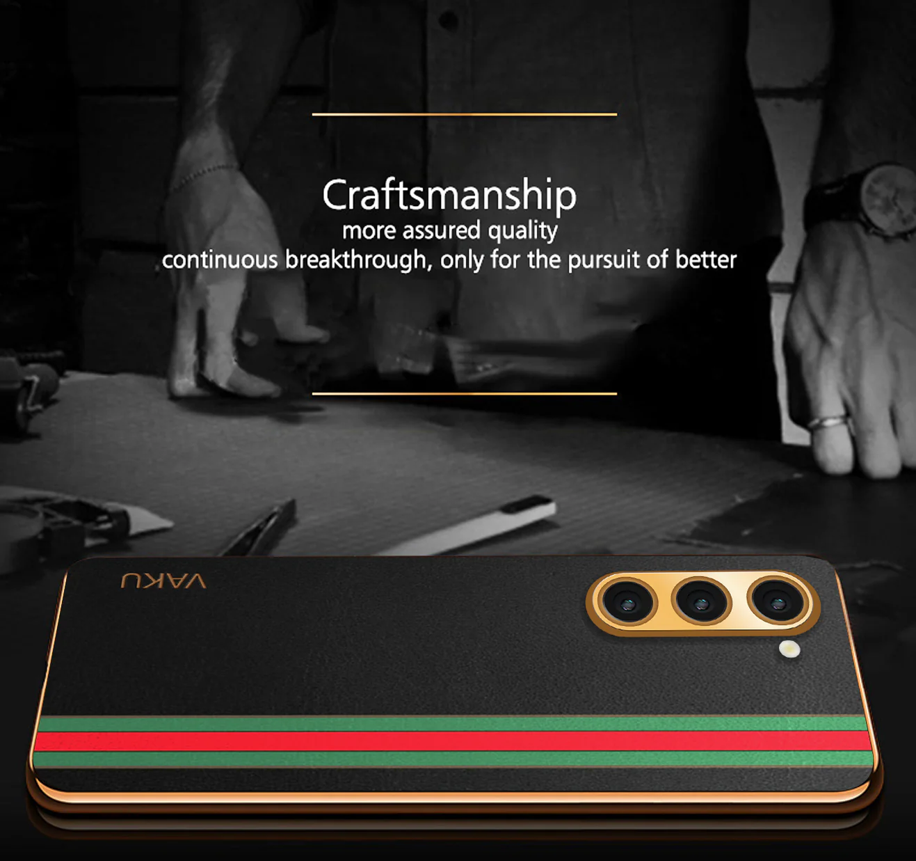 Vaku ® Samsung Galaxy S23 Plus Felix Line Leather Stitched Gold Electroplated Soft TPU Back Cover Case - Image 4