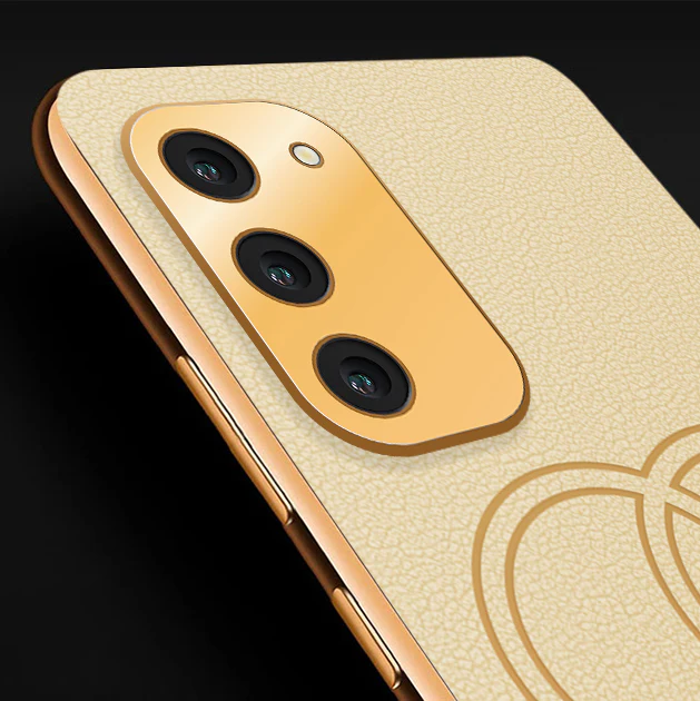 Vaku® Samsung Galaxy S23 Plus Skylar Leather Pattern Gold Electroplated Soft TPU Back Cover - Image 2