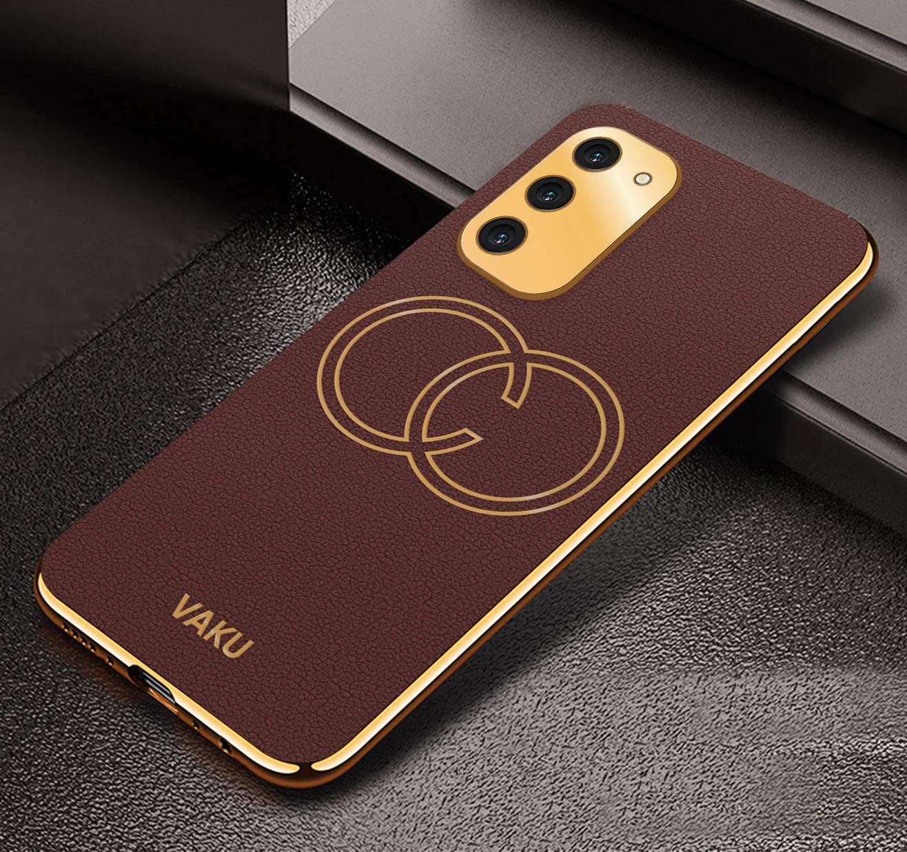 Vaku® Samsung Galaxy S23 Plus Skylar Leather Pattern Gold Electroplated Soft TPU Back Cover - Image 4