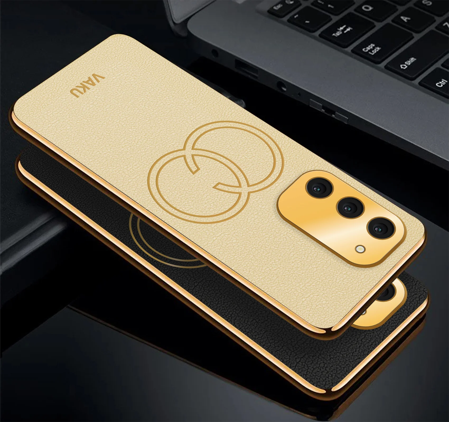 Vaku® Samsung Galaxy S23 Plus Skylar Leather Pattern Gold Electroplated Soft TPU Back Cover - Image 5