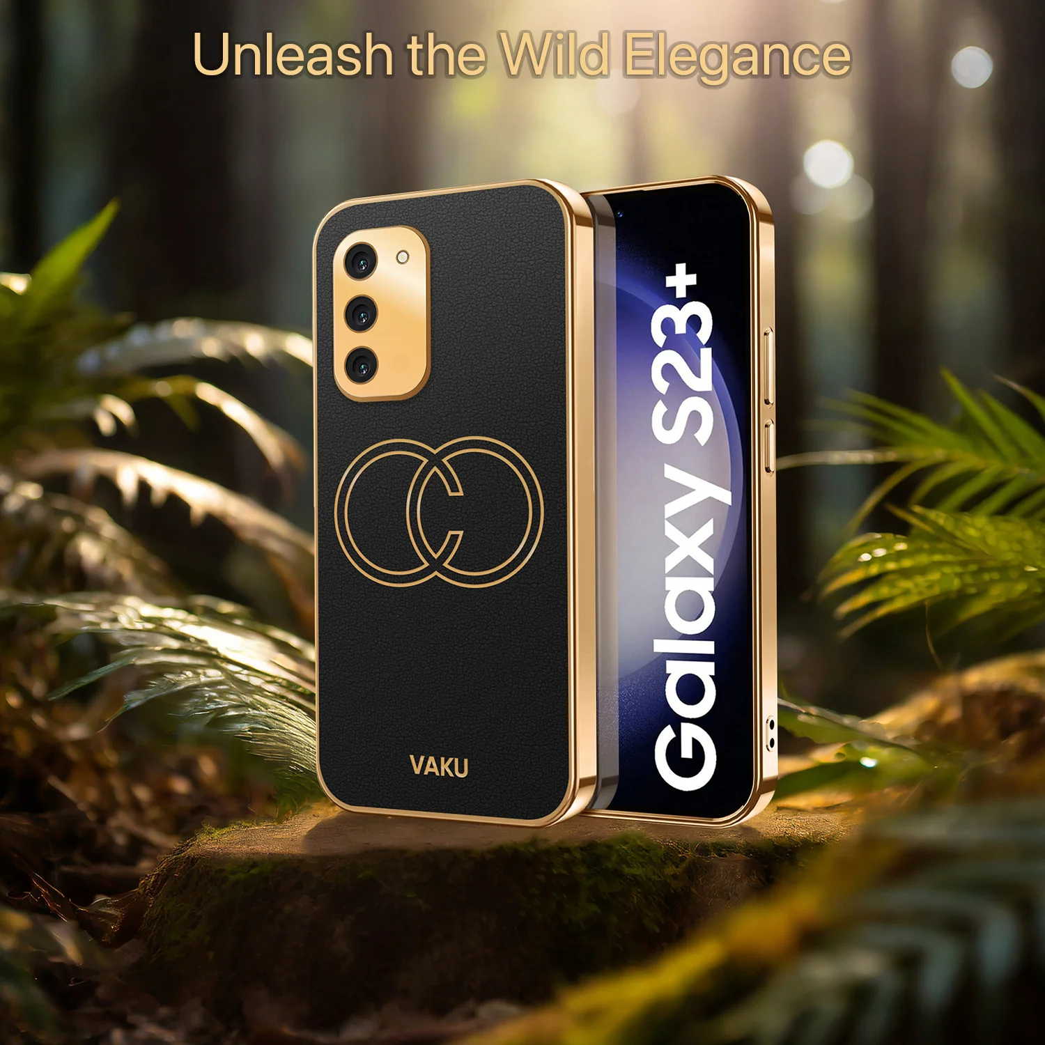 Vaku® Samsung Galaxy S23 Plus Skylar Leather Pattern Gold Electroplated Soft TPU Back Cover - Image 7