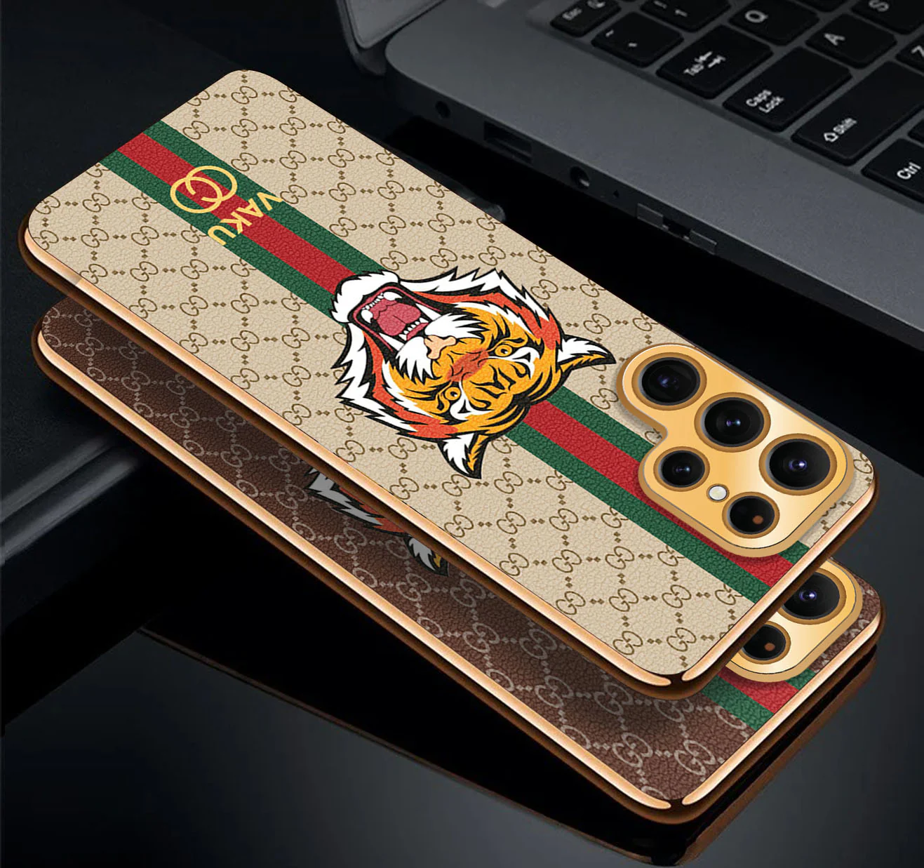 Vaku® Samsung Galaxy S23 Ultra Lynx Leather Stitched Gold Electroplated Soft TPU Back Cover Case - Image 11