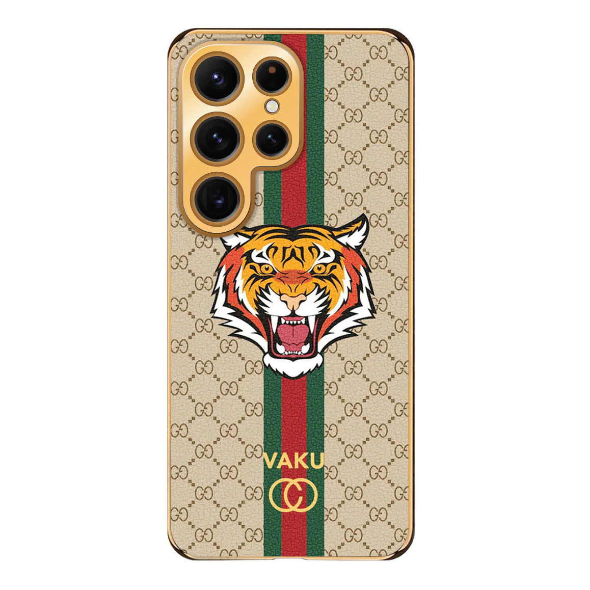 Vaku® Samsung Galaxy S23 Ultra Lynx Leather Stitched Gold Electroplated Soft TPU Back Cover Case - Image 16