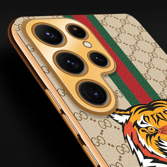 Vaku® Samsung Galaxy S23 Ultra Lynx Leather Stitched Gold Electroplated Soft TPU Back Cover Case - Image 17
