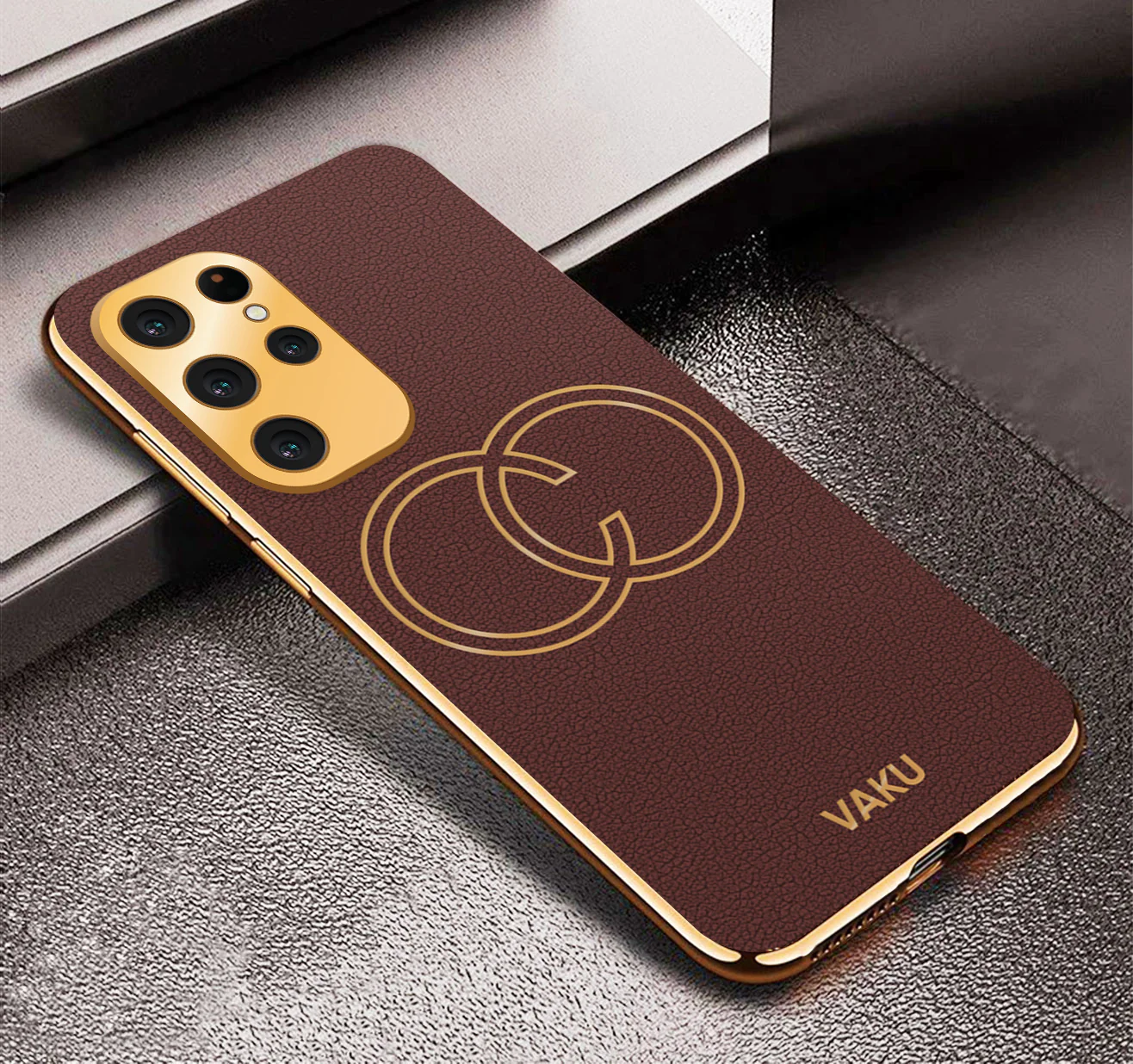 Vaku® Samsung Galaxy S23 Ultra Skylar Leather Pattern Gold Electroplated Soft TPU Back Cover - Image 12