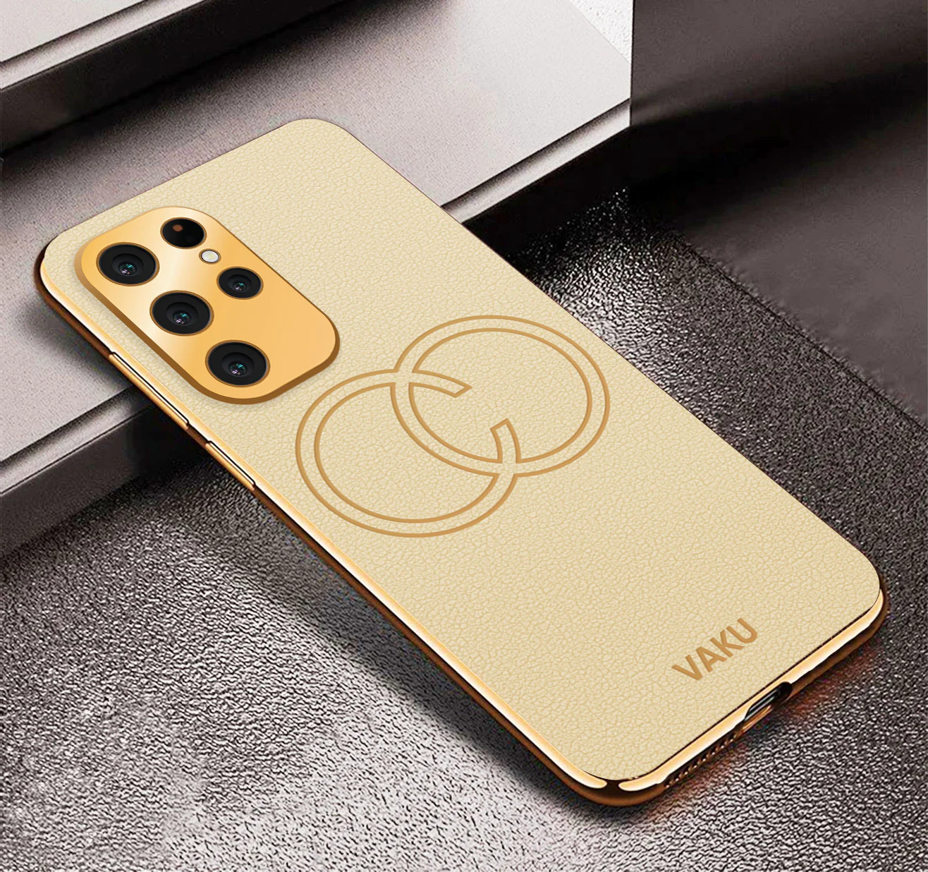 Vaku® Samsung Galaxy S23 Ultra Skylar Leather Pattern Gold Electroplated Soft TPU Back Cover - Image 15