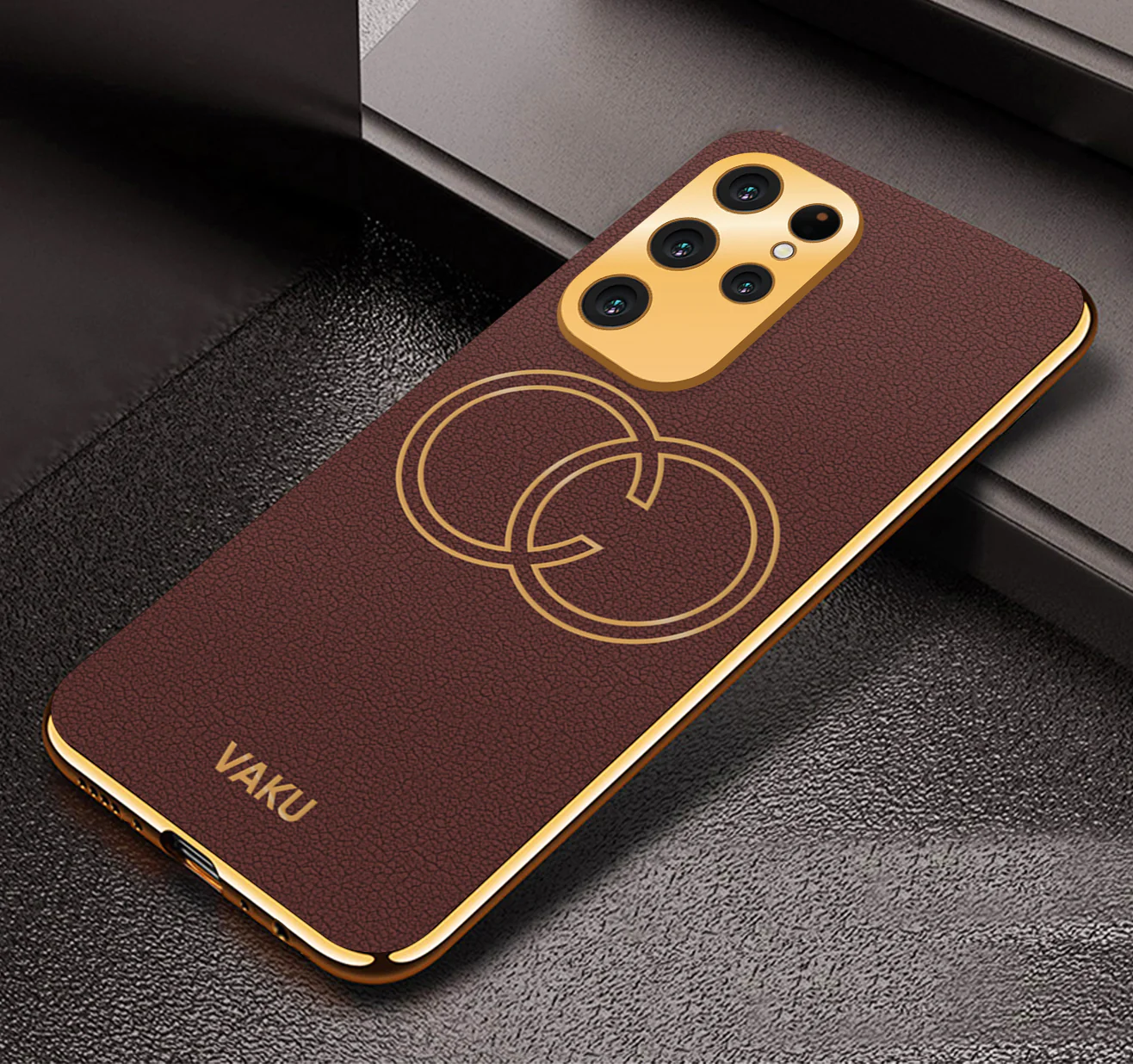 Vaku® Samsung Galaxy S23 Ultra Skylar Leather Pattern Gold Electroplated Soft TPU Back Cover - Image 4