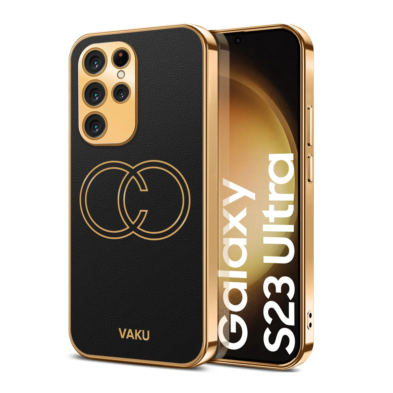 Vaku® Samsung Galaxy S23 Ultra Skylar Leather Pattern Gold Electroplated Soft TPU Back Cover - Image 5