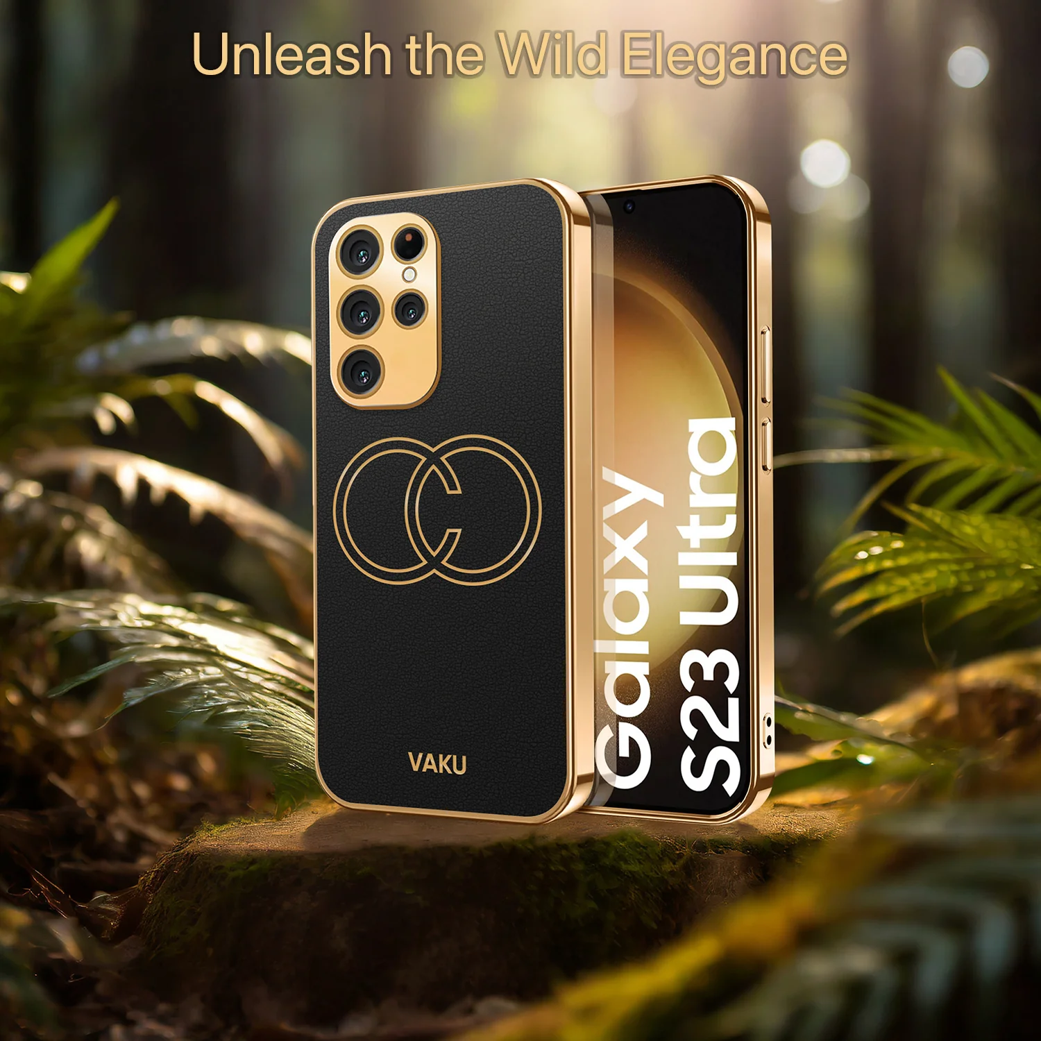 Vaku® Samsung Galaxy S23 Ultra Skylar Leather Pattern Gold Electroplated Soft TPU Back Cover - Image 6