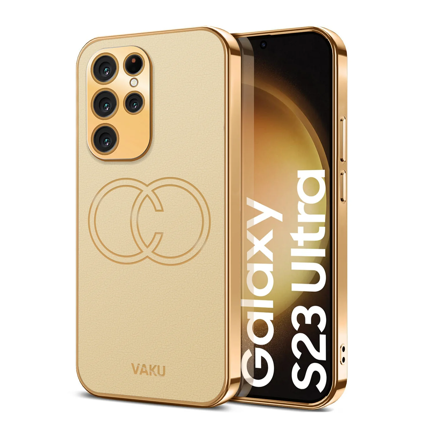 Vaku® Samsung Galaxy S23 Ultra Skylar Leather Pattern Gold Electroplated Soft TPU Back Cover - Image 7