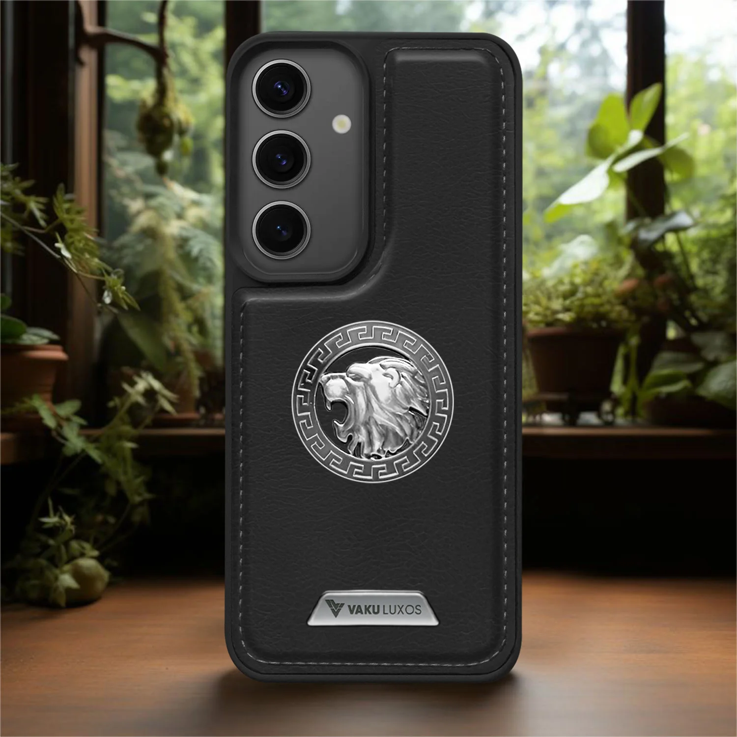 Vaku ® Samsung Galaxy S24 FE Regal Shield Metal Lion Engraved Leather Back Cover - Image 13