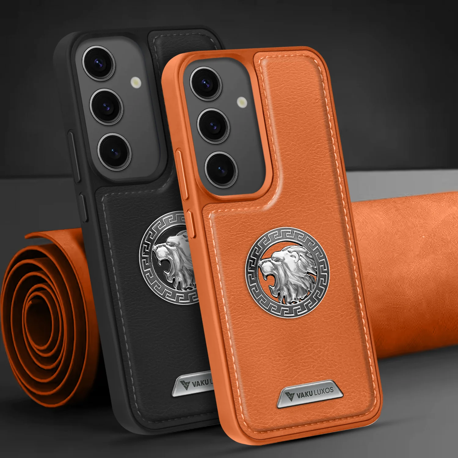 Vaku ® Samsung Galaxy S24 FE Regal Shield Metal Lion Engraved Leather Back Cover - Image 8