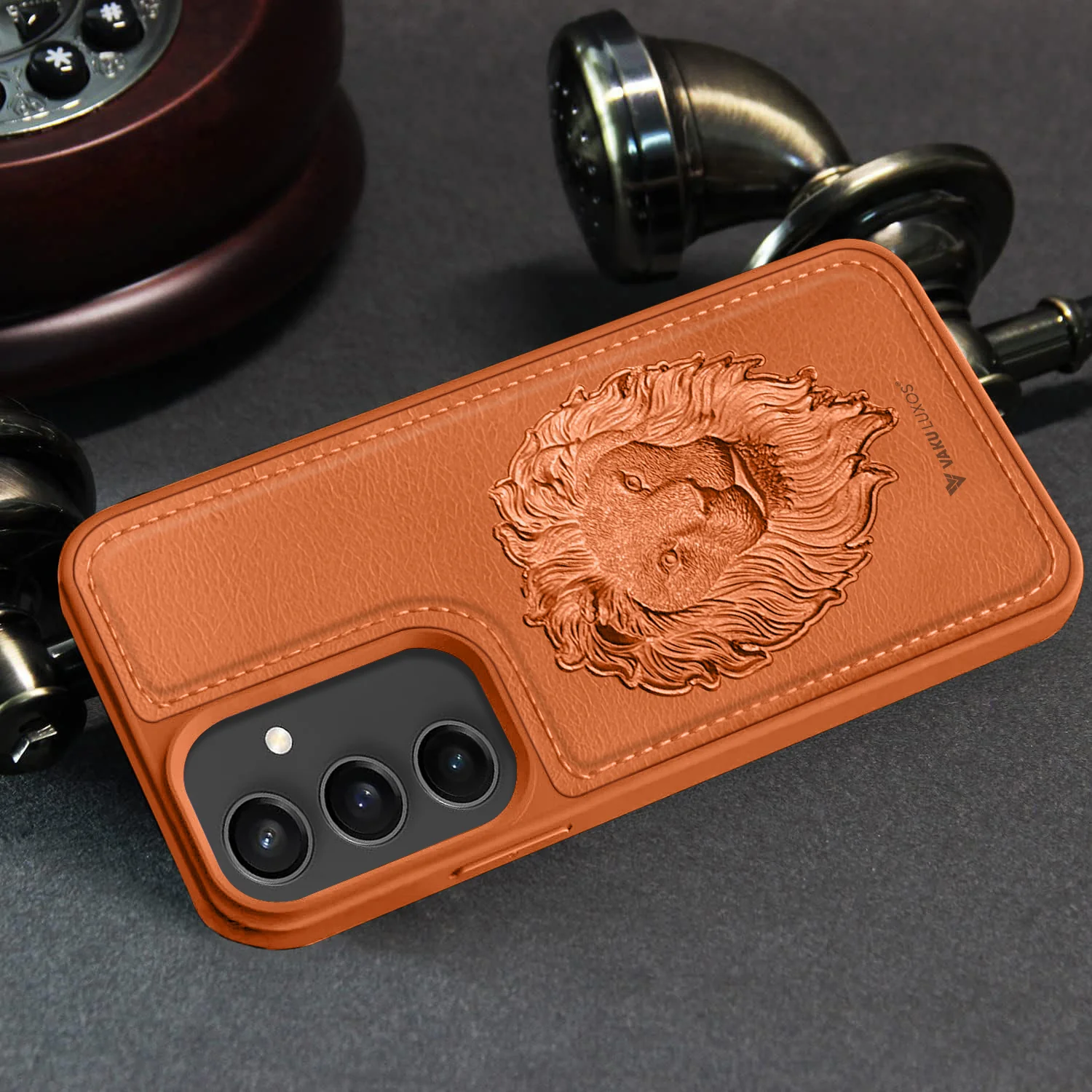 Vaku ® Samsung Galaxy S24 Lion Embossed Luxury Designer Leather Back Cover - Image 10