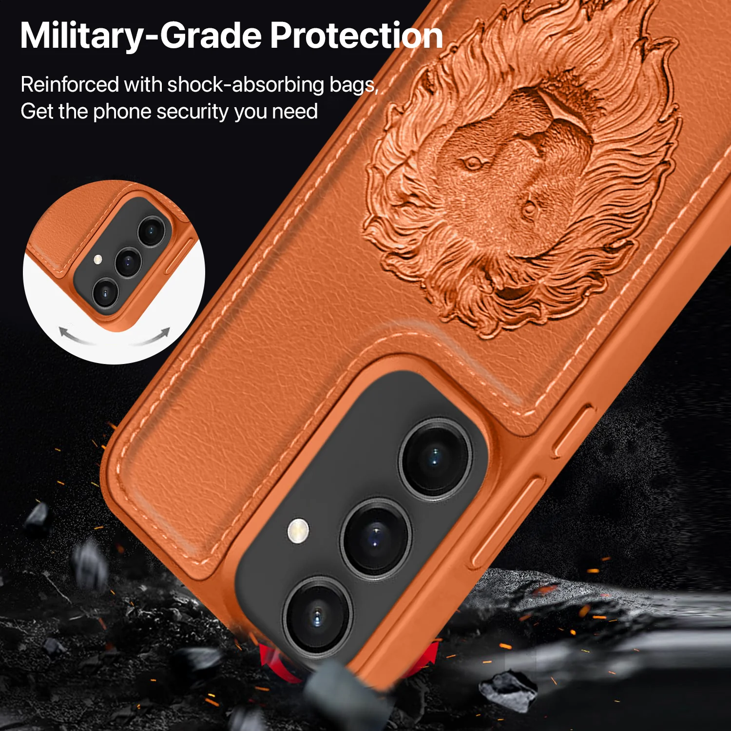Vaku ® Samsung Galaxy S24 Lion Embossed Luxury Designer Leather Back Cover - Image 4