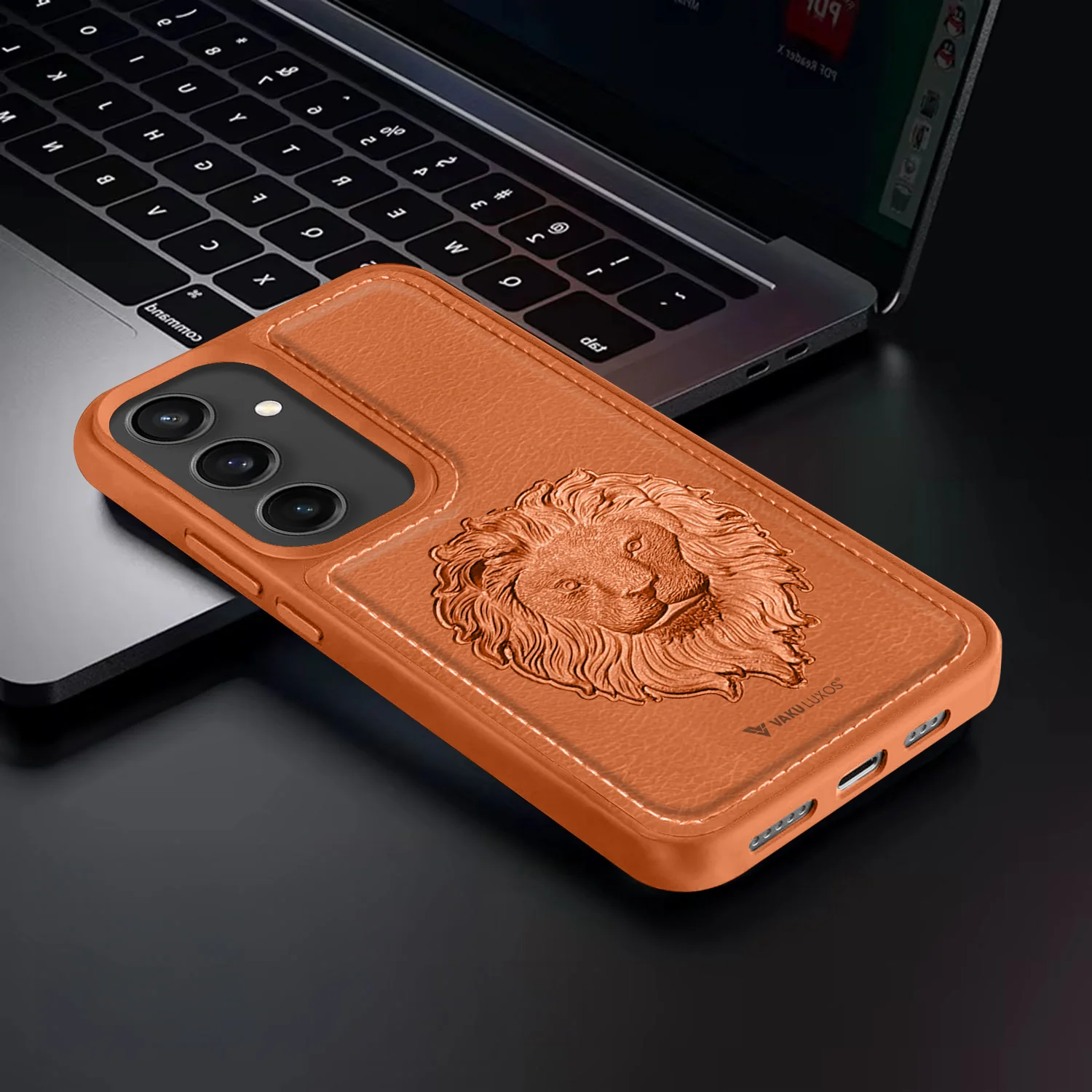 Vaku ® Samsung Galaxy S24 Lion Embossed Luxury Designer Leather Back Cover - Image 6
