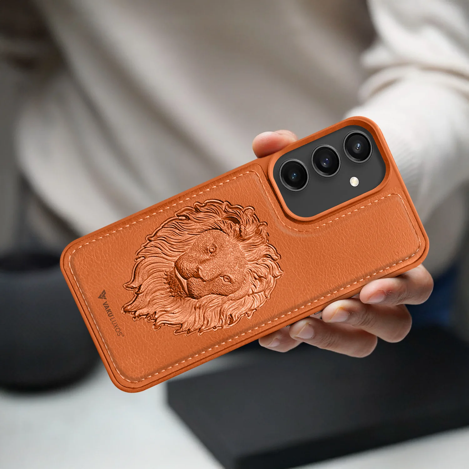 Vaku ® Samsung Galaxy S24 Lion Embossed Luxury Designer Leather Back Cover - Image 8