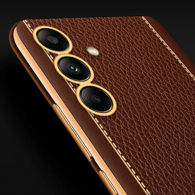 Vaku® Samsung Galaxy S24 Luxemberg Leather Pattern Gold Electroplated Soft TPU Back Cover - Image 2