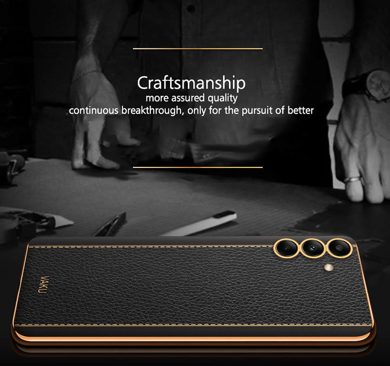 Vaku® Samsung Galaxy S24 Luxemberg Leather Pattern Gold Electroplated Soft TPU Back Cover - Image 3