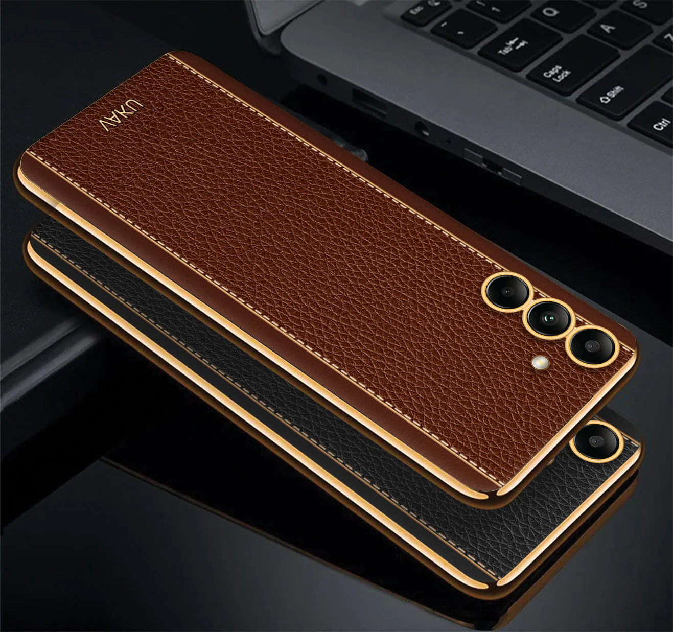 Vaku® Samsung Galaxy S24 Luxemberg Leather Pattern Gold Electroplated Soft TPU Back Cover - Image 4