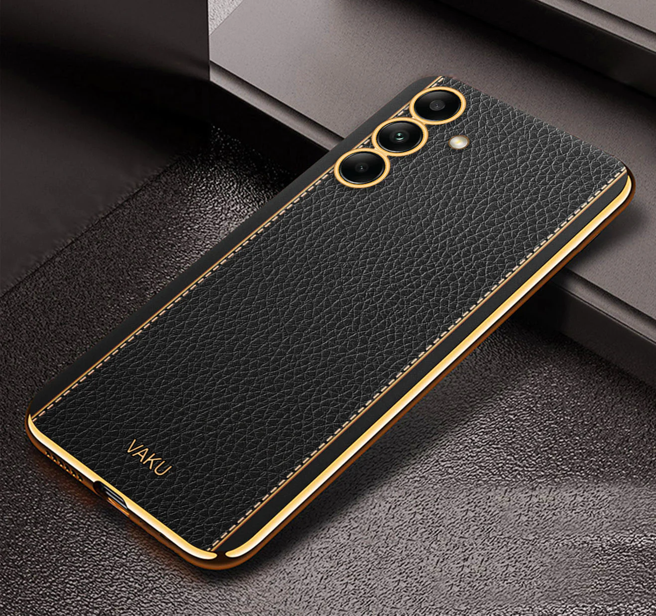Vaku® Samsung Galaxy S24 Luxemberg Leather Pattern Gold Electroplated Soft TPU Back Cover - Image 5
