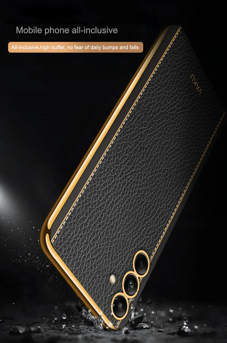 Vaku® Samsung Galaxy S24 Luxemberg Leather Pattern Gold Electroplated Soft TPU Back Cover - Image 7
