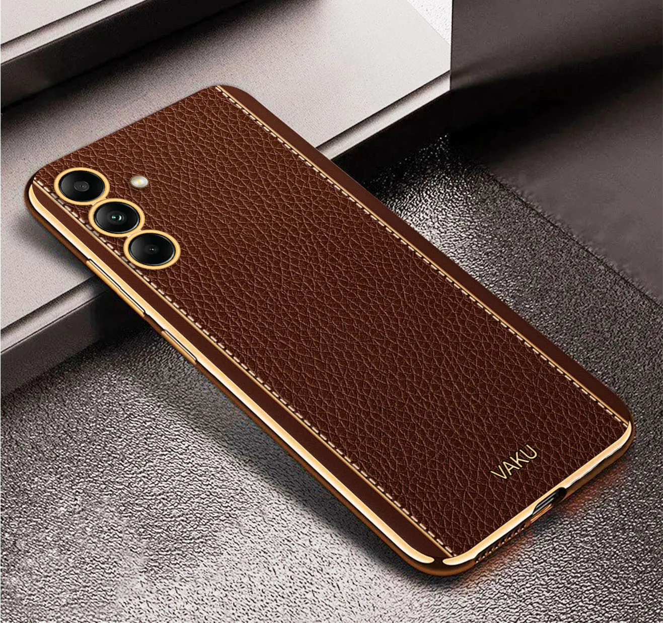 Vaku® Samsung Galaxy S24 Luxemberg Leather Pattern Gold Electroplated Soft TPU Back Cover - Image 8