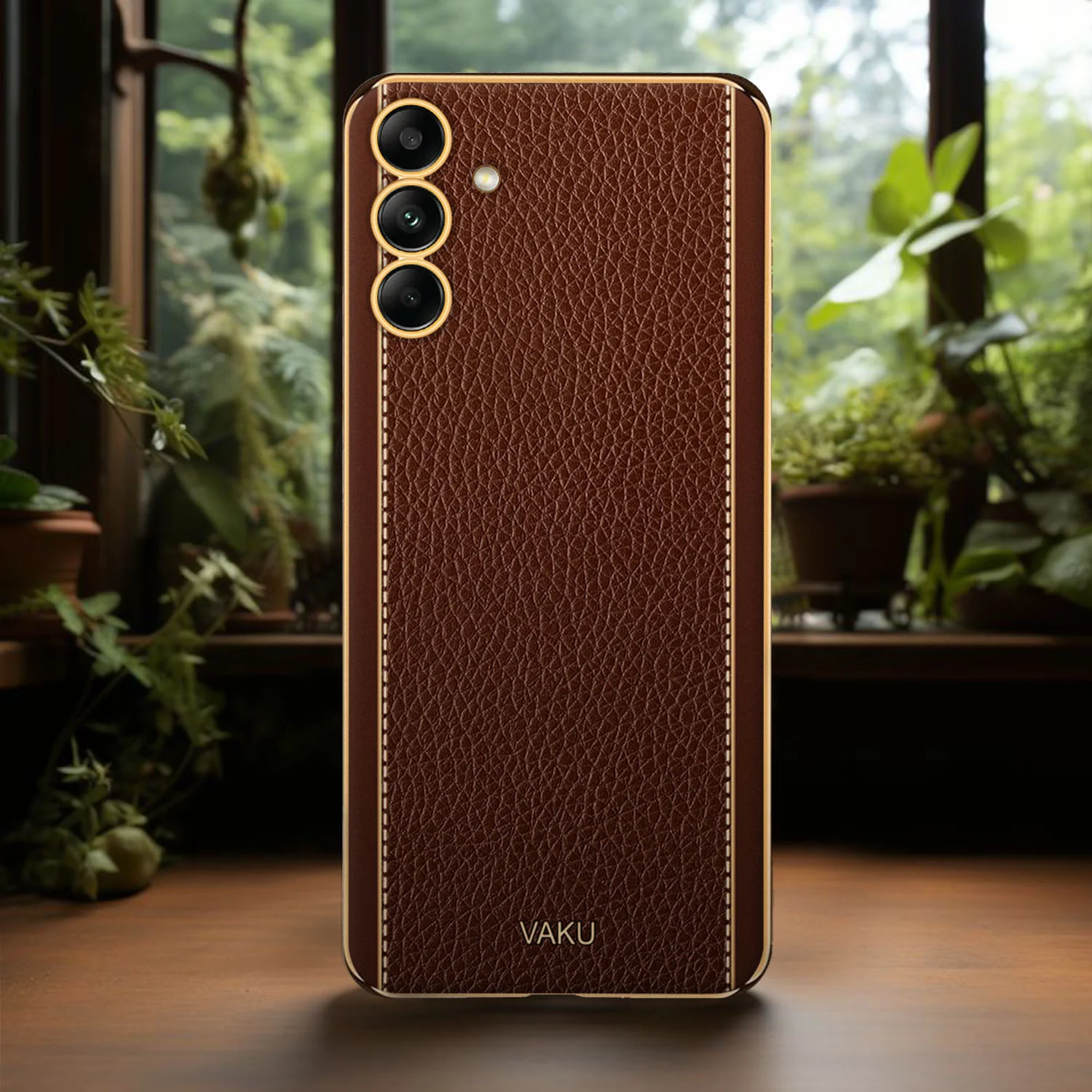 Vaku® Samsung Galaxy S24 Plus Luxemberg Leather Pattern Gold Electroplated Soft TPU Back Cover - Image 11