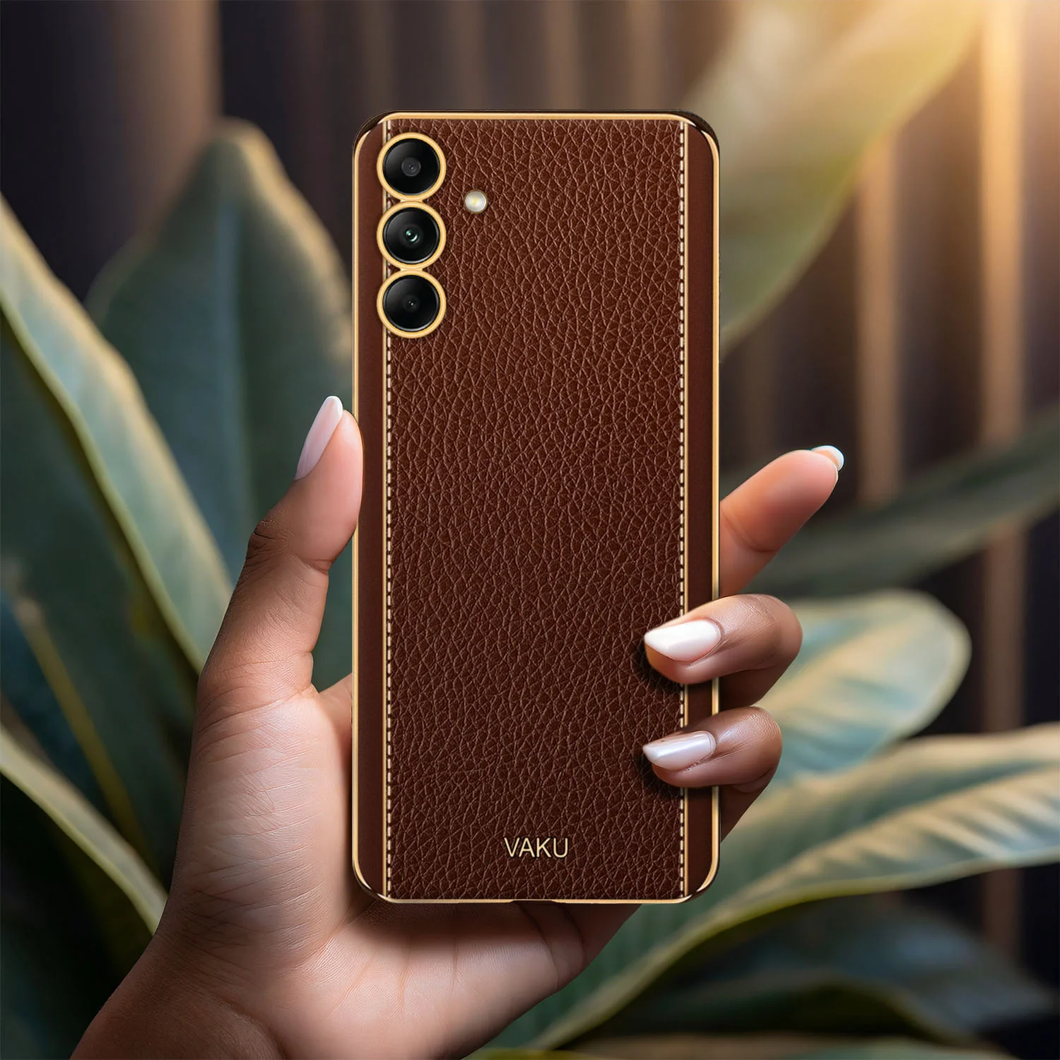 Vaku® Samsung Galaxy S24 Plus Luxemberg Leather Pattern Gold Electroplated Soft TPU Back Cover - Image 12