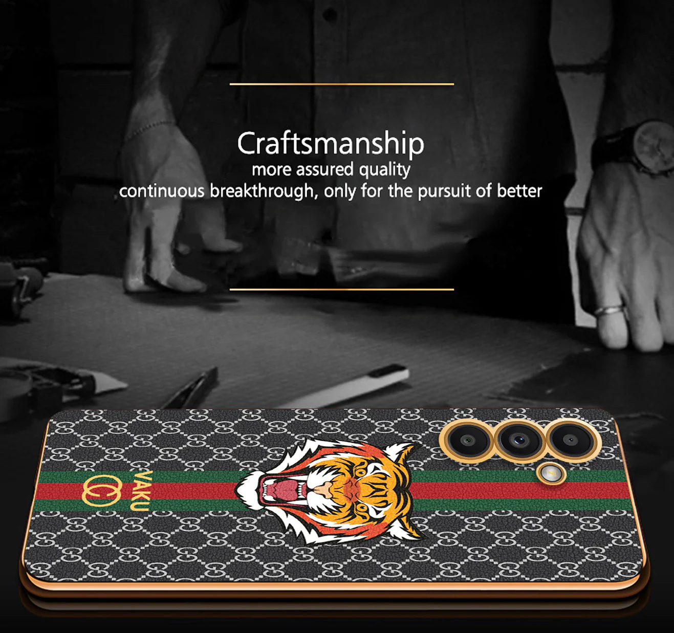 Vaku ® Samsung Galaxy S24 Plus Lynx Leather Pattern Gold Electroplated Soft TPU Back Cover - Image 3