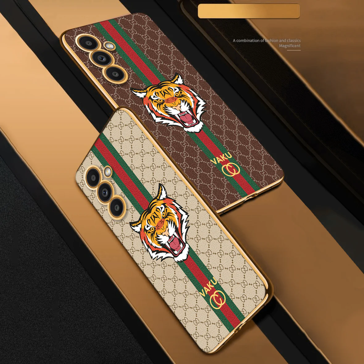 Vaku ® Samsung Galaxy S24 Plus Lynx Leather Pattern Gold Electroplated Soft TPU Back Cover - Image 4