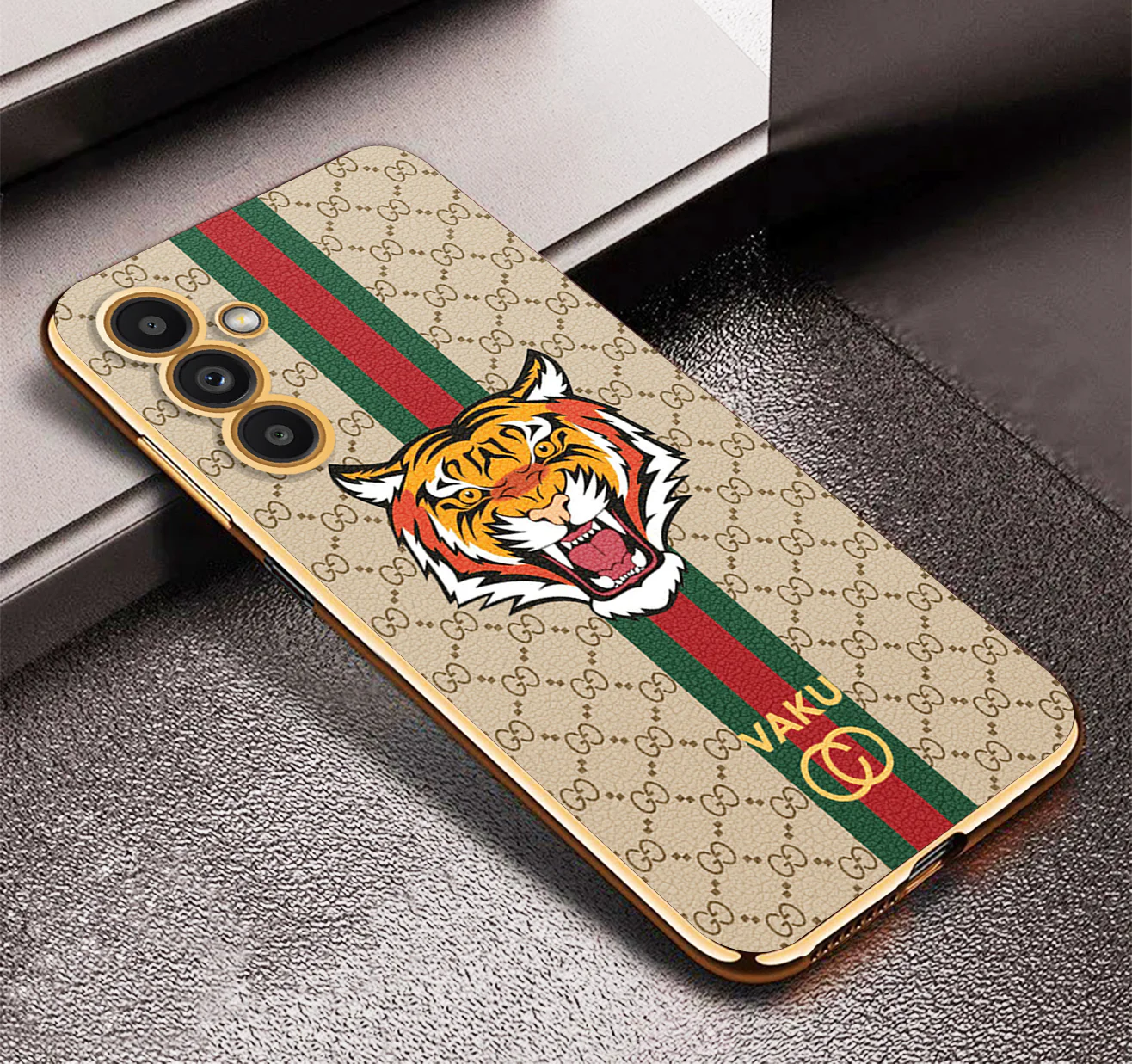 Vaku ® Samsung Galaxy S24 Plus Lynx Leather Pattern Gold Electroplated Soft TPU Back Cover - Image 5