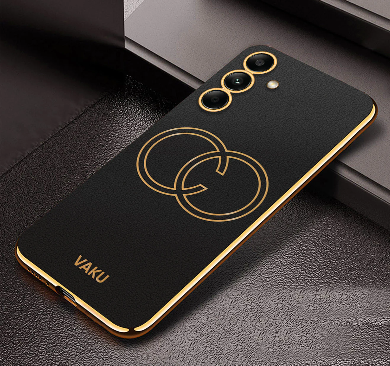 Vaku® Samsung Galaxy S24 Plus Skylar Leather Pattern Gold Electroplated Soft TPU Back Cover - Image 3