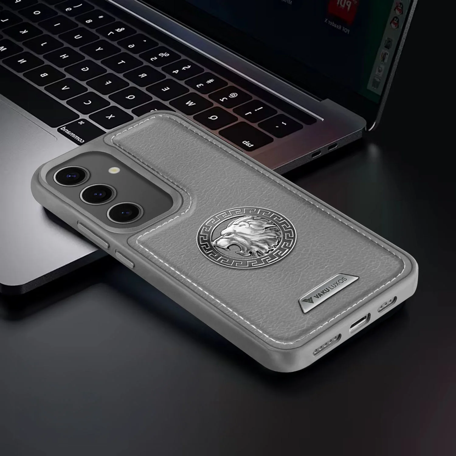 Vaku ® Samsung Galaxy S24 Regal Shield Metal Lion Engraved Leather Back Cover - Image 10