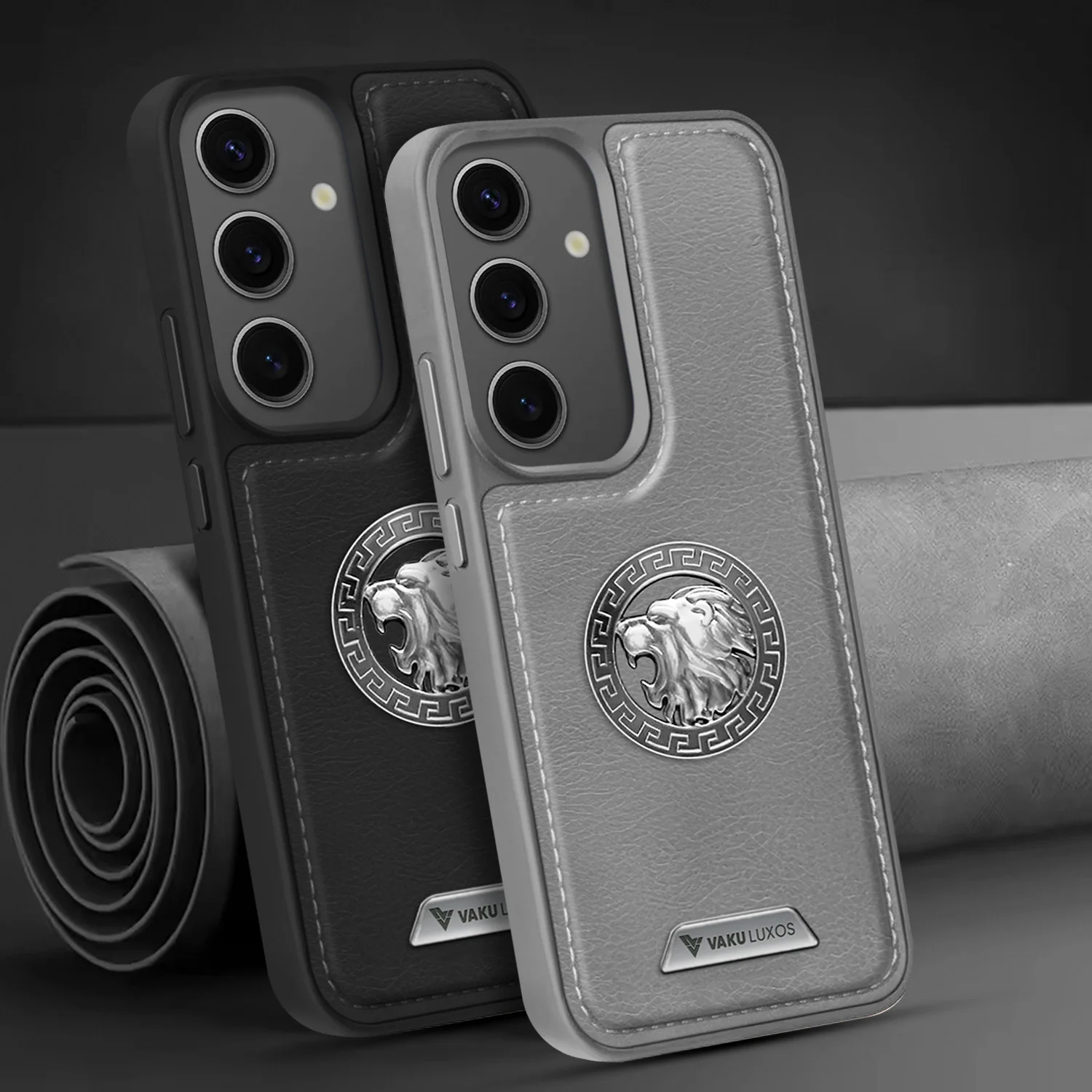 Vaku ® Samsung Galaxy S24 Regal Shield Metal Lion Engraved Leather Back Cover - Image 12
