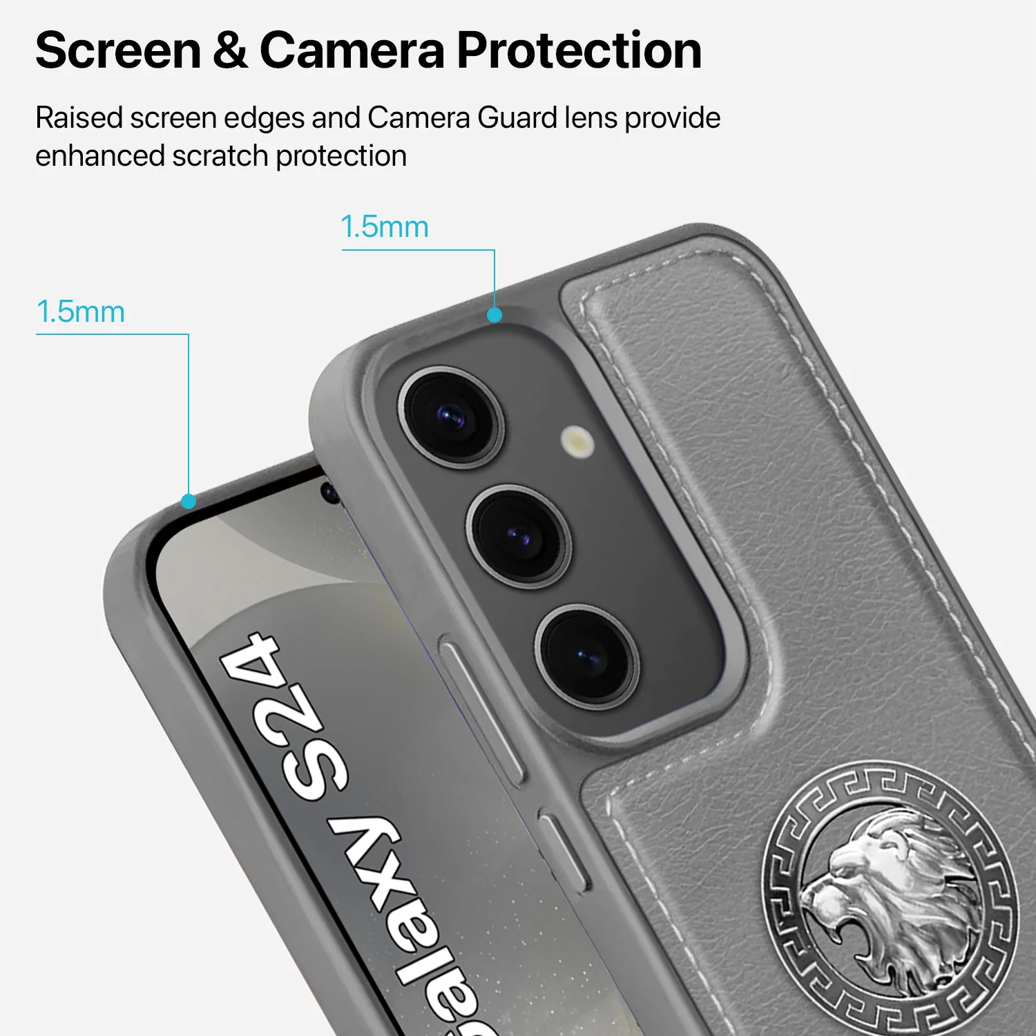 Vaku ® Samsung Galaxy S24 Regal Shield Metal Lion Engraved Leather Back Cover - Image 5