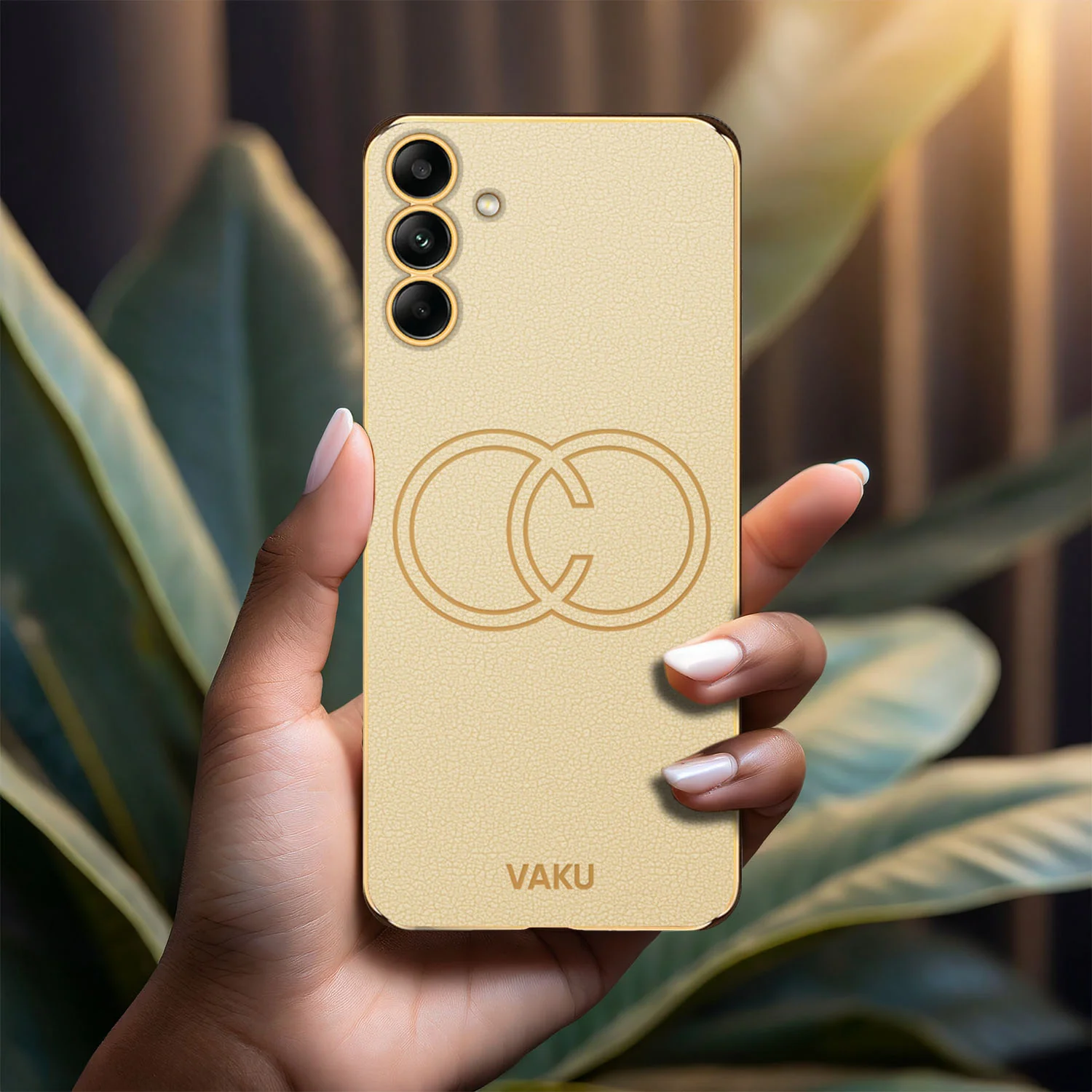 Vaku ® Samsung Galaxy S24 Skylar Leather Pattern Gold Electroplated Soft TPU Back Cover - Image 12