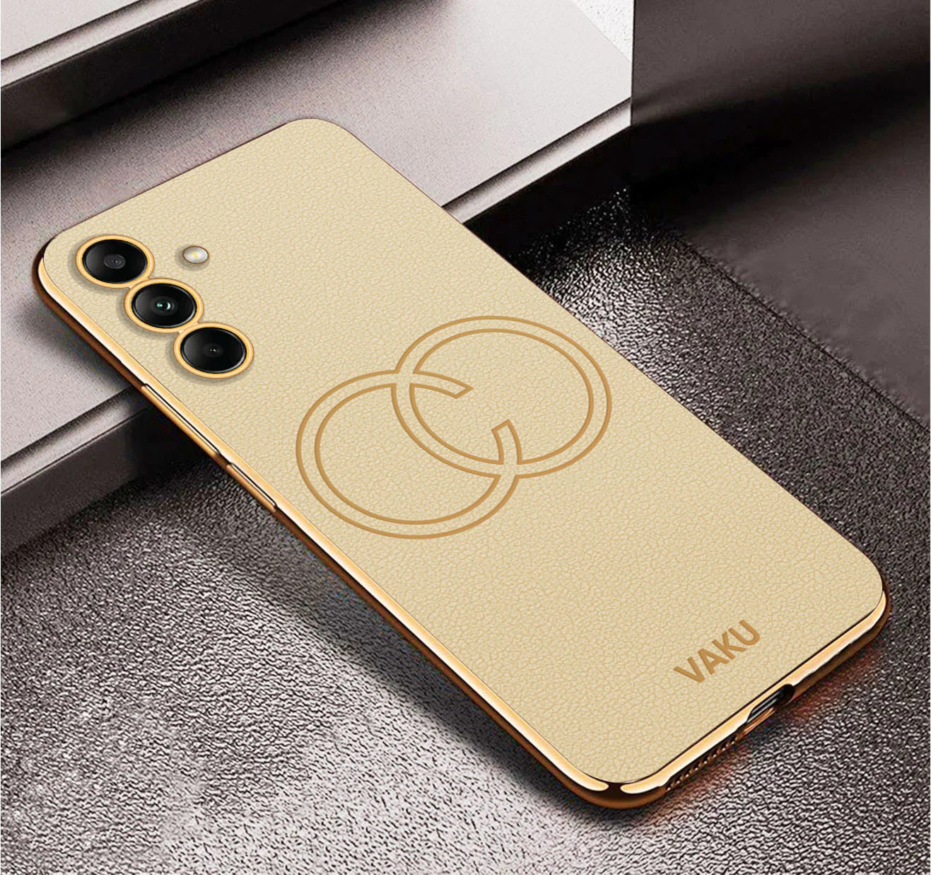 Vaku ® Samsung Galaxy S24 Skylar Leather Pattern Gold Electroplated Soft TPU Back Cover - Image 13