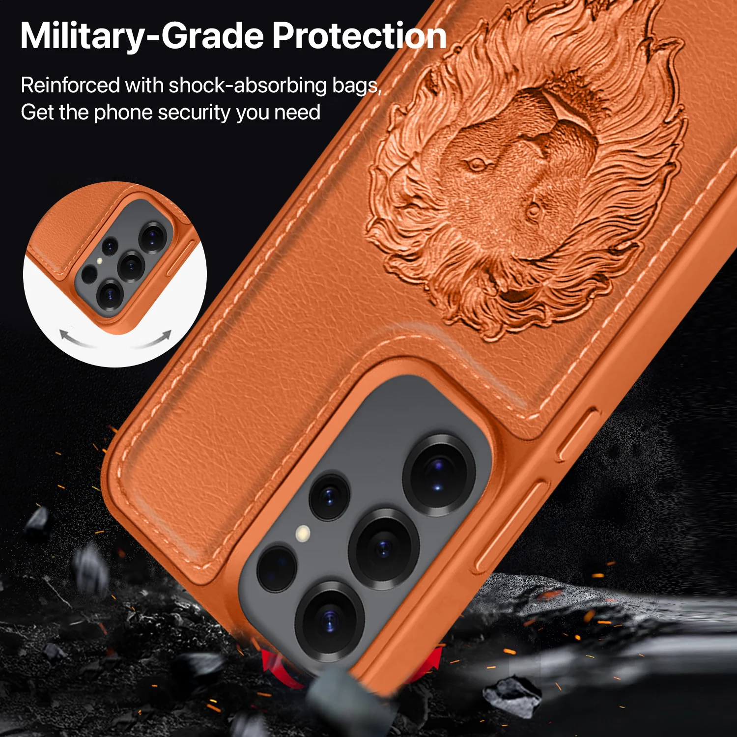 Vaku ® Samsung Galaxy S24 Ultra Lion Embossed Luxury Designer Leather Back Cover - Image 4