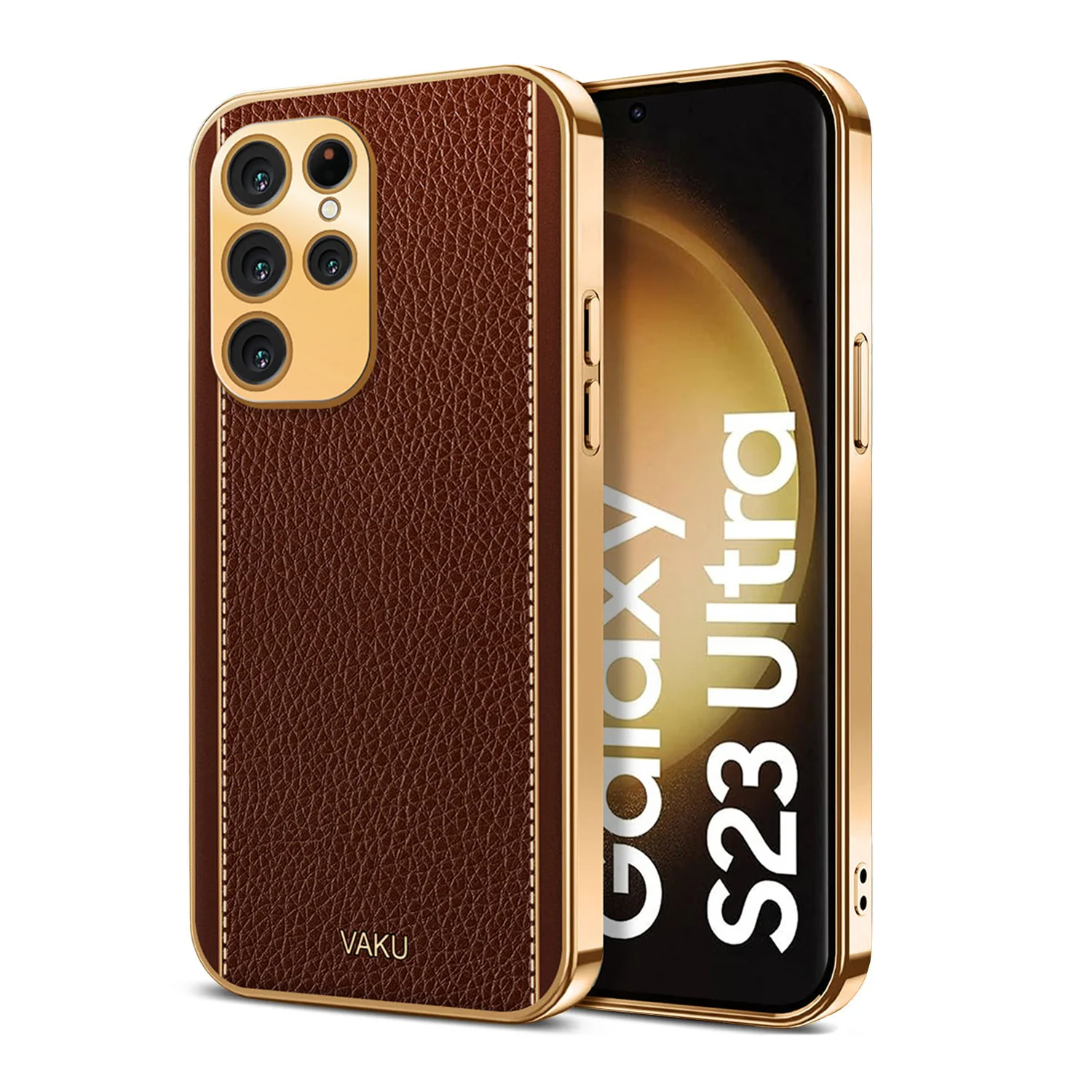 Vaku® Samsung Galaxy S24 Ultra Luxemberg Leather Pattern Gold Electroplated Soft TPU Back Cover - Image 10