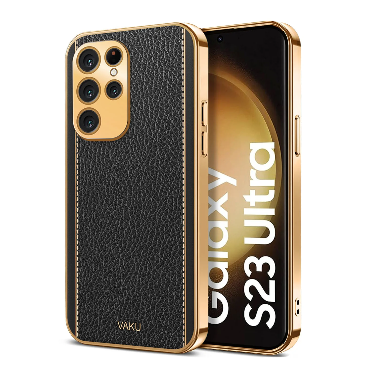 Vaku® Samsung Galaxy S24 Ultra Luxemberg Leather Pattern Gold Electroplated Soft TPU Back Cover - Image 15
